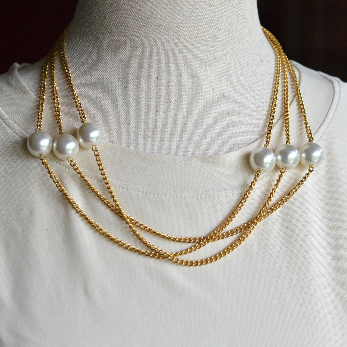 Vintage 1980s Extra Long 60" Faux Pearl Station Opera Sautoir Flapper Necklace