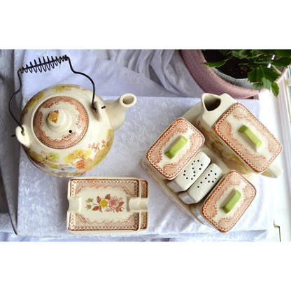 Vintage Brown & Richie "Oriental Gardens" Ceramic Tea and Condiment Caddy Set