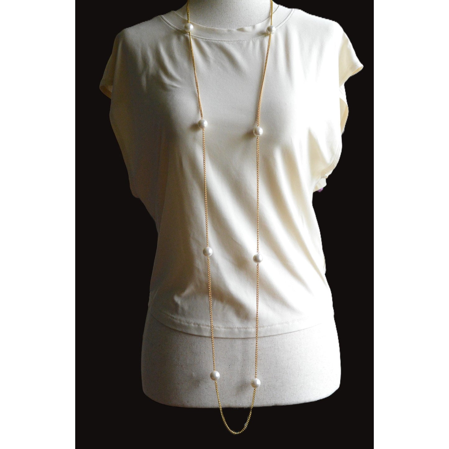 Vintage 1980s Extra Long 60" Faux Pearl Station Opera Sautoir Flapper Necklace