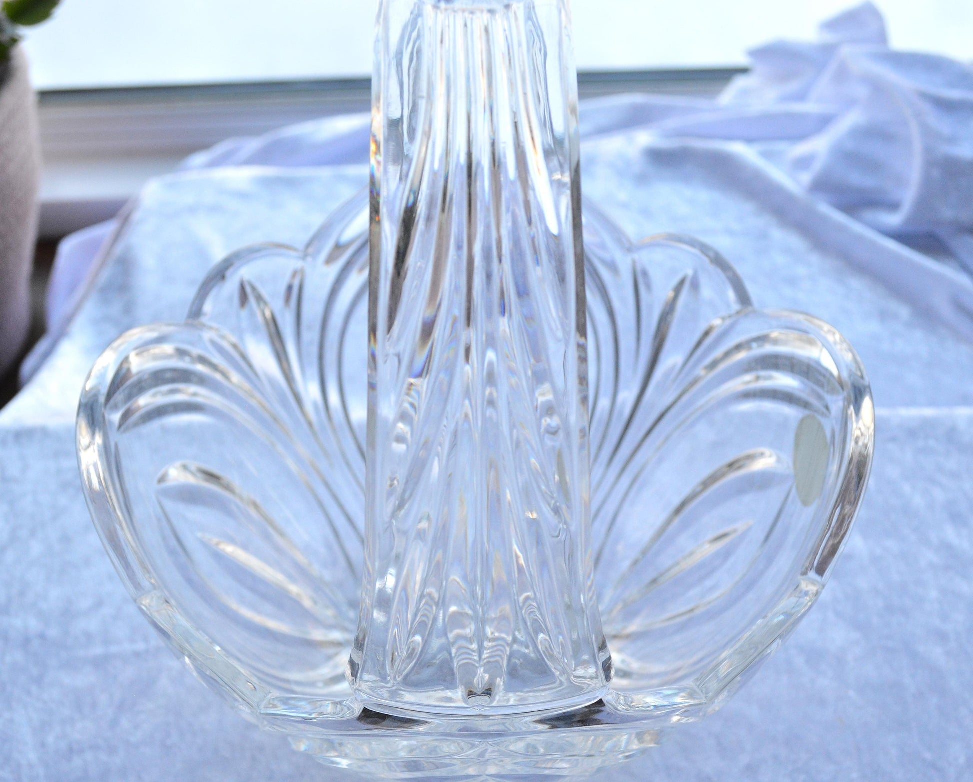 Vintage Cut Lead Crystal Tulip Flower Bowl Basket