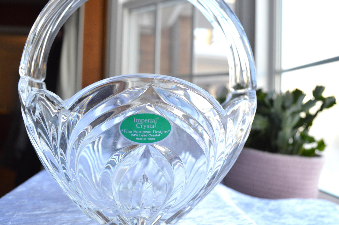Vintage Cut Lead Crystal Tulip Flower Bowl Basket