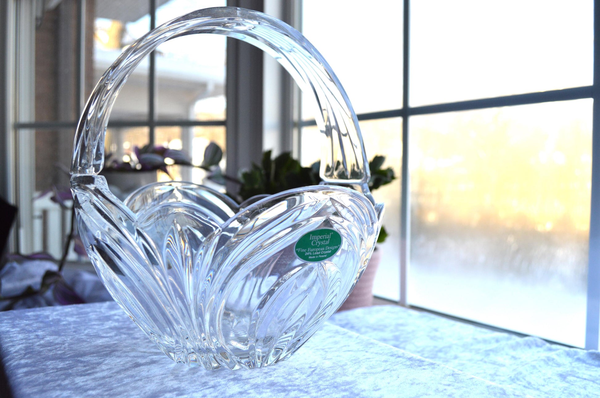 Vintage Cut Lead Crystal Tulip Flower Bowl Basket