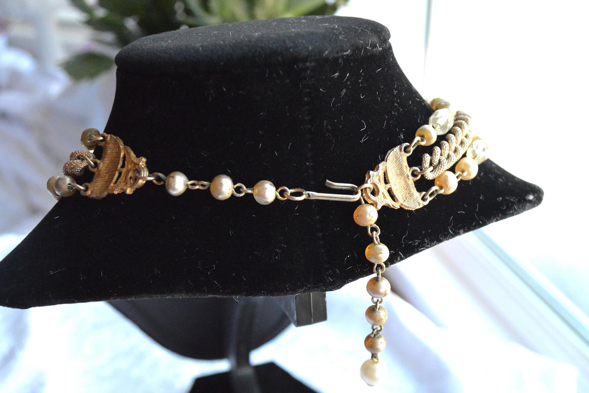 Vintage Multi Strand Faux Pearl Adjustable Choker Necklace