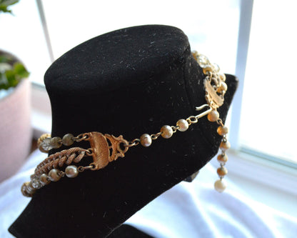 Vintage Multi Strand Faux Pearl Adjustable Choker Necklace