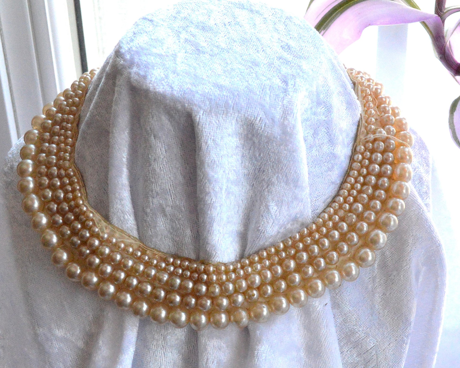 Vintage Mid-Century Glentex Multi-Strand Faux Pearl Collar Necklace