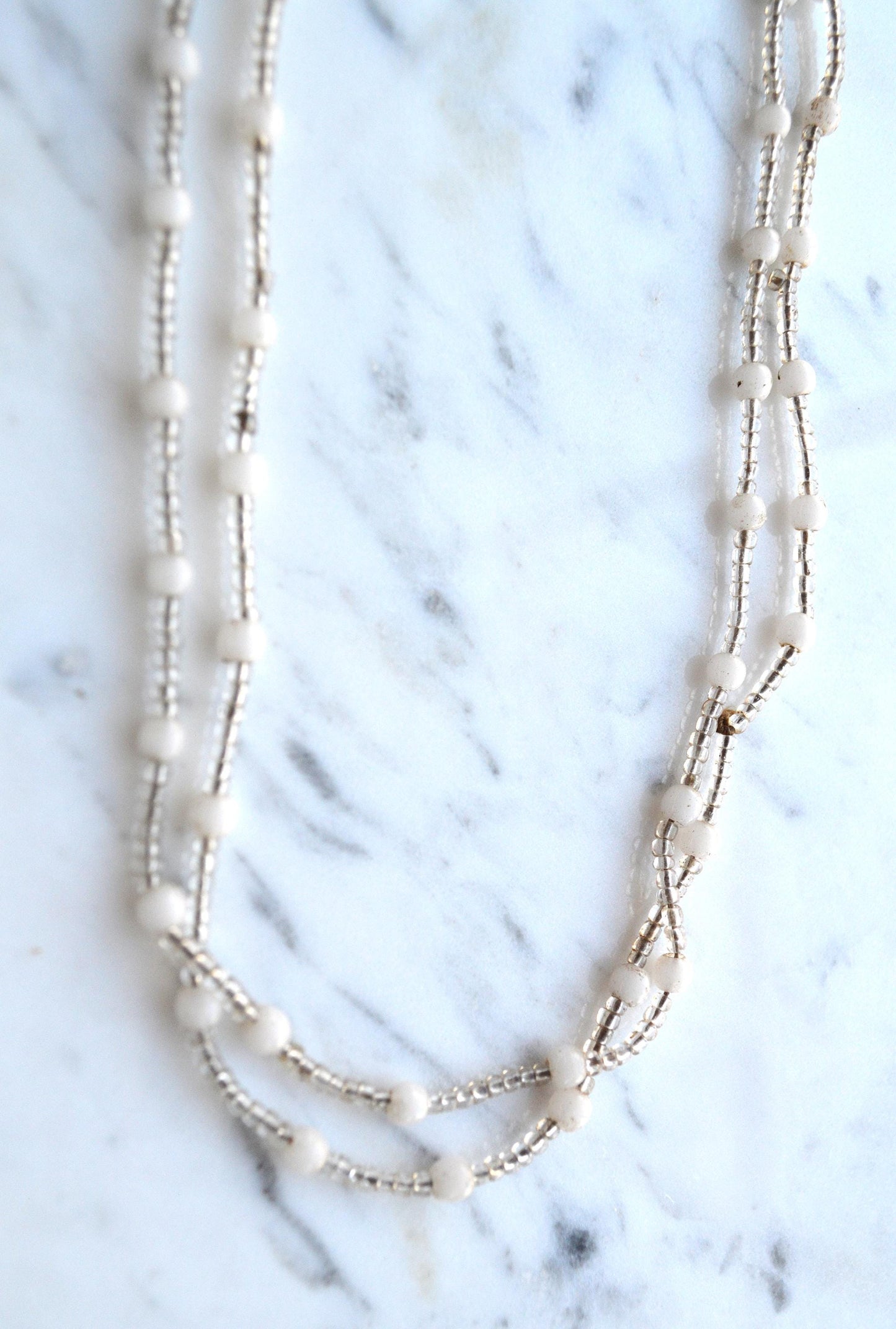 Vintage Cream and White Beaded Opera Length Necklace