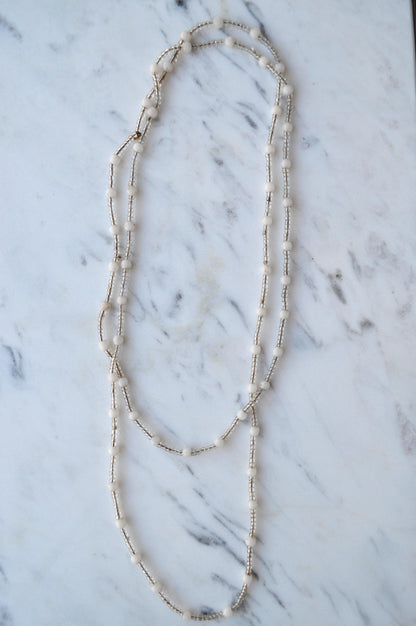Vintage Cream and White Beaded Opera Length Necklace