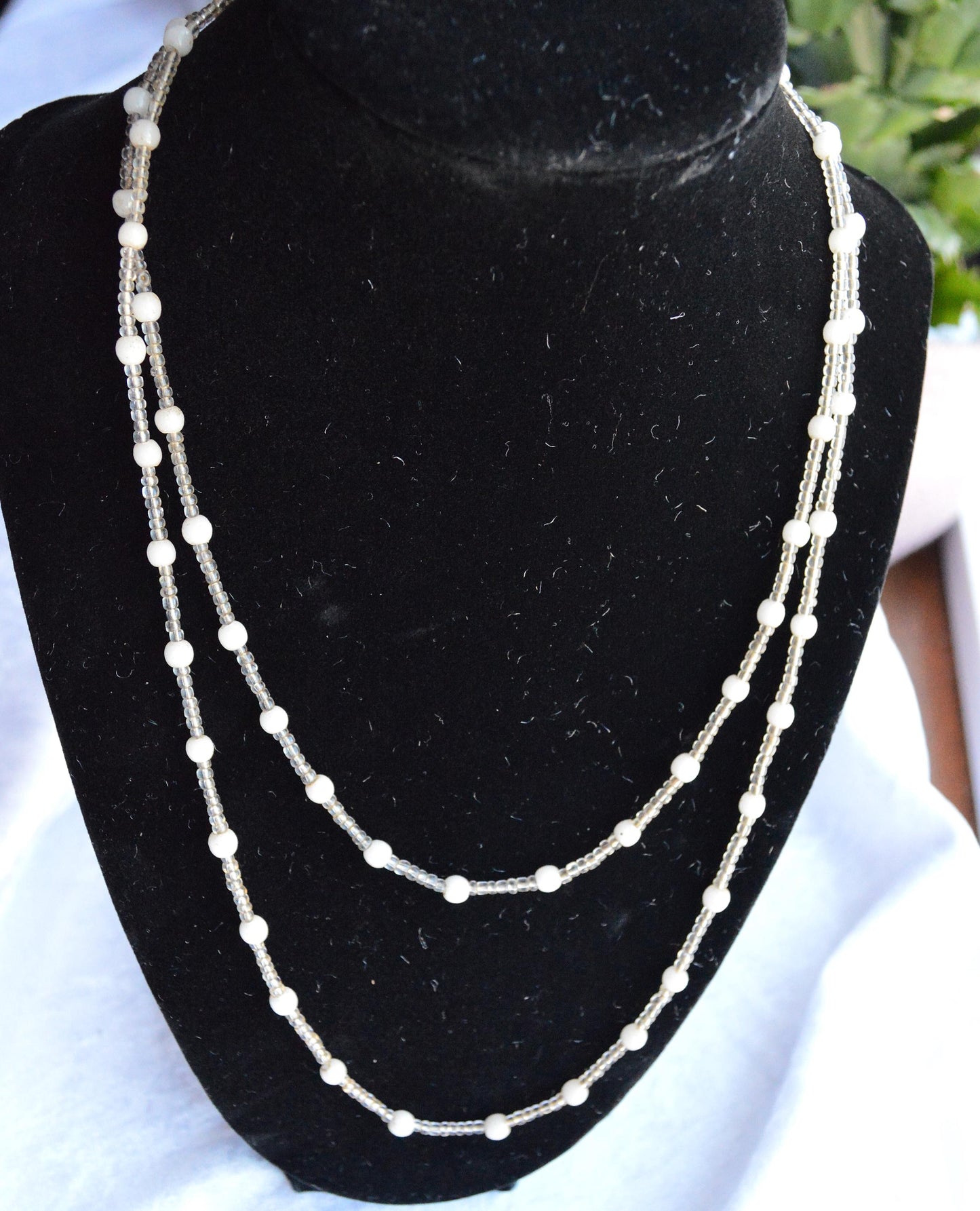 Vintage Cream and White Beaded Opera Length Necklace