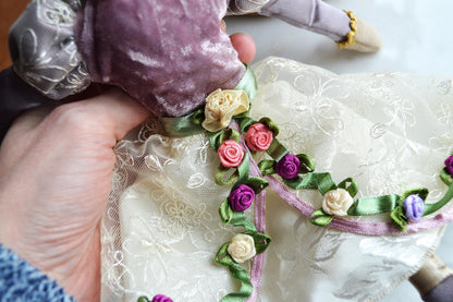 Vintage Katherine's Collection Victorian Cat Lavender and Lace with Rose Trim