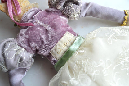 Vintage Katherine's Collection Victorian Cat Lavender and Lace with Rose Trim