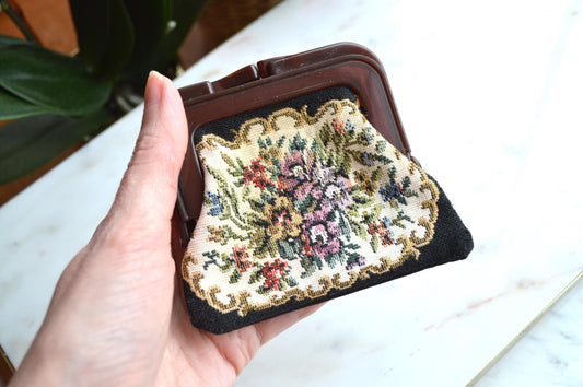 Vintage Victorian Style floral Tapestry Coin Purse with Lucite Closure