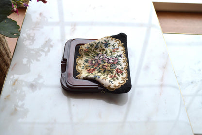 Vintage Victorian Style floral Tapestry Coin Purse with Lucite Closure
