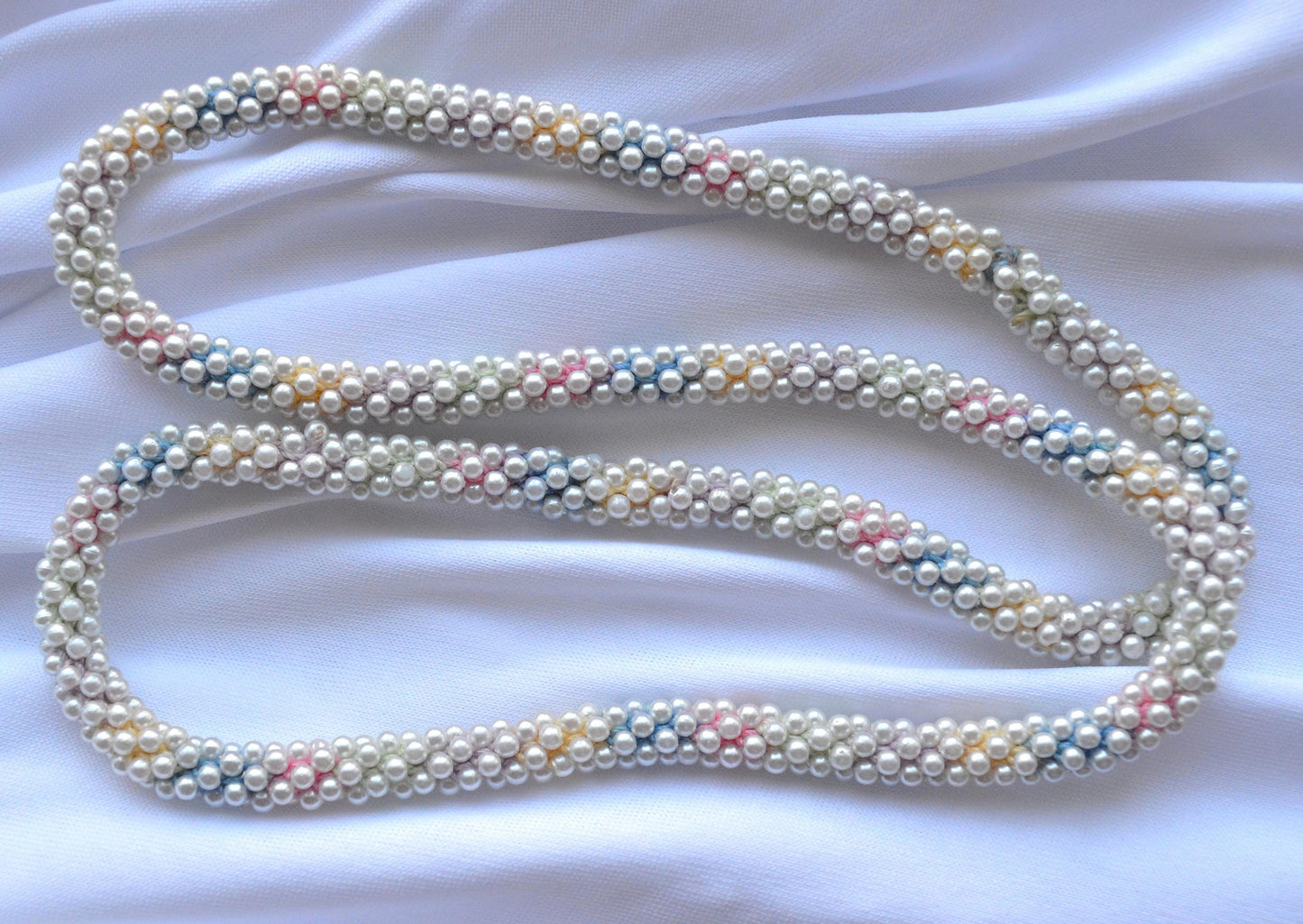 Vintage Pastel Rainbow Beaded Rope Necklace