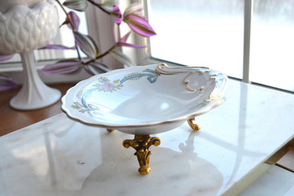 Haviland Porcelain Limoges Soap Dish with Stylebuilt Holywood Regency Gold Plated Leg Base