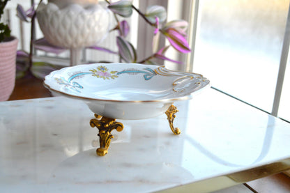 Haviland Porcelain Limoges Soap Dish with Stylebuilt Holywood Regency Gold Plated Leg Base