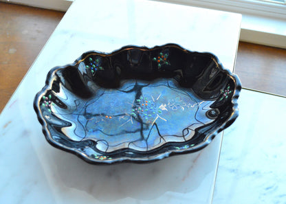 Vintage Japanese Black Glazed Redware Moriage Dish
