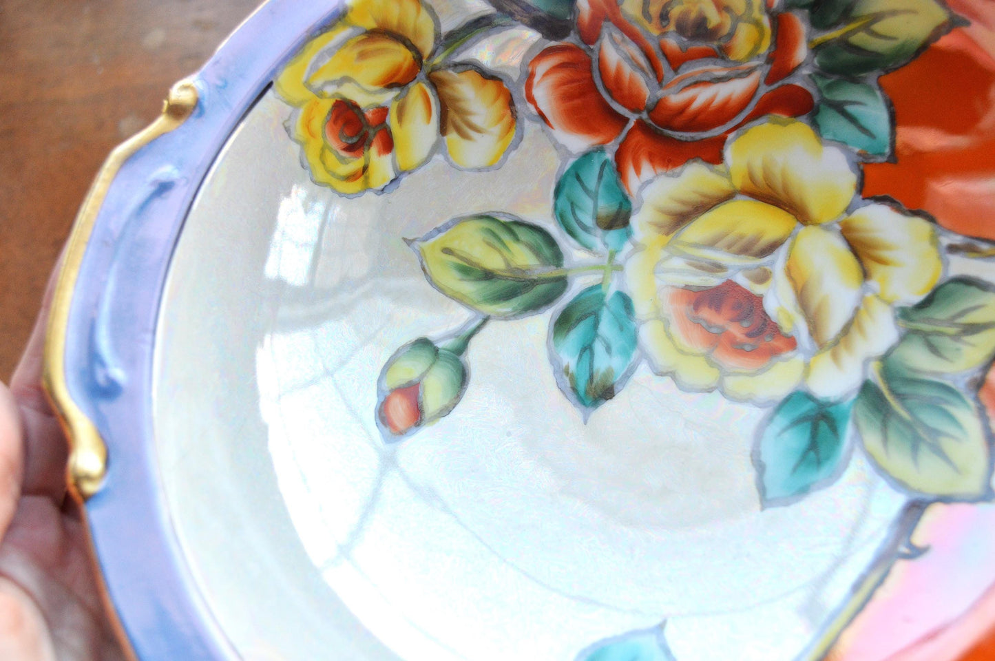 Antique Art Deco Noritake Hand-Painted Lusterware Serving Bowl – "Cherry Blossom" Mark (c. 1924-1940s)
