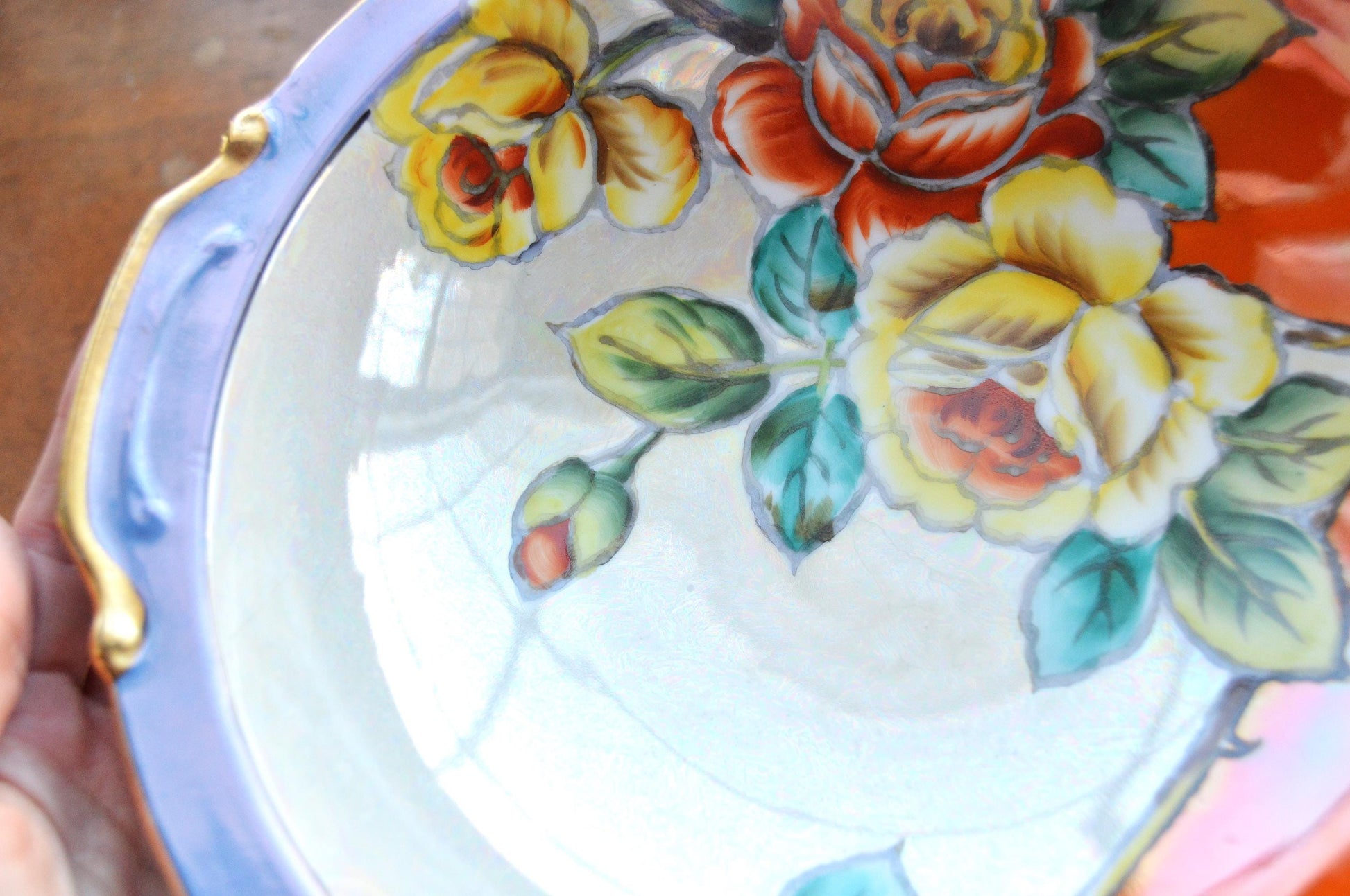 Antique Art Deco Noritake Hand-Painted Lusterware Serving Bowl – "Cherry Blossom" Mark (c. 1924-1940s)