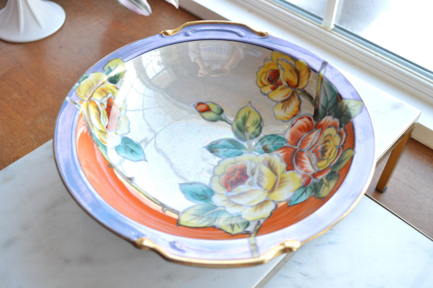 Antique Art Deco Noritake Hand-Painted Lusterware Serving Bowl – "Cherry Blossom" Mark (c. 1924-1940s)