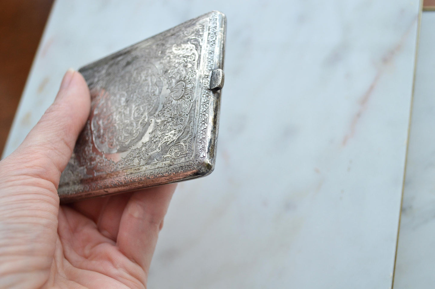Antique Victorian Solid Silver Card Case/Wallet – Engraved Birds & Florals