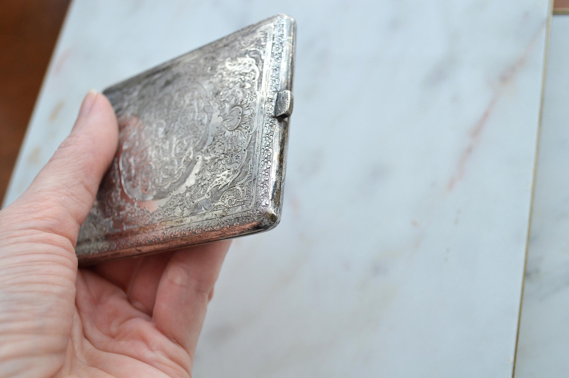 Antique Victorian Solid Silver Card Case/Wallet – Engraved Birds & Florals