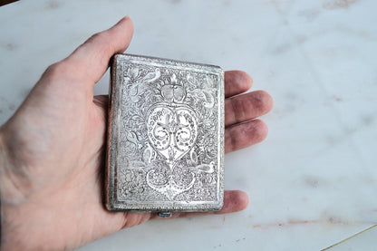 Antique Victorian Solid Silver Card Case/Wallet – Engraved Birds & Florals