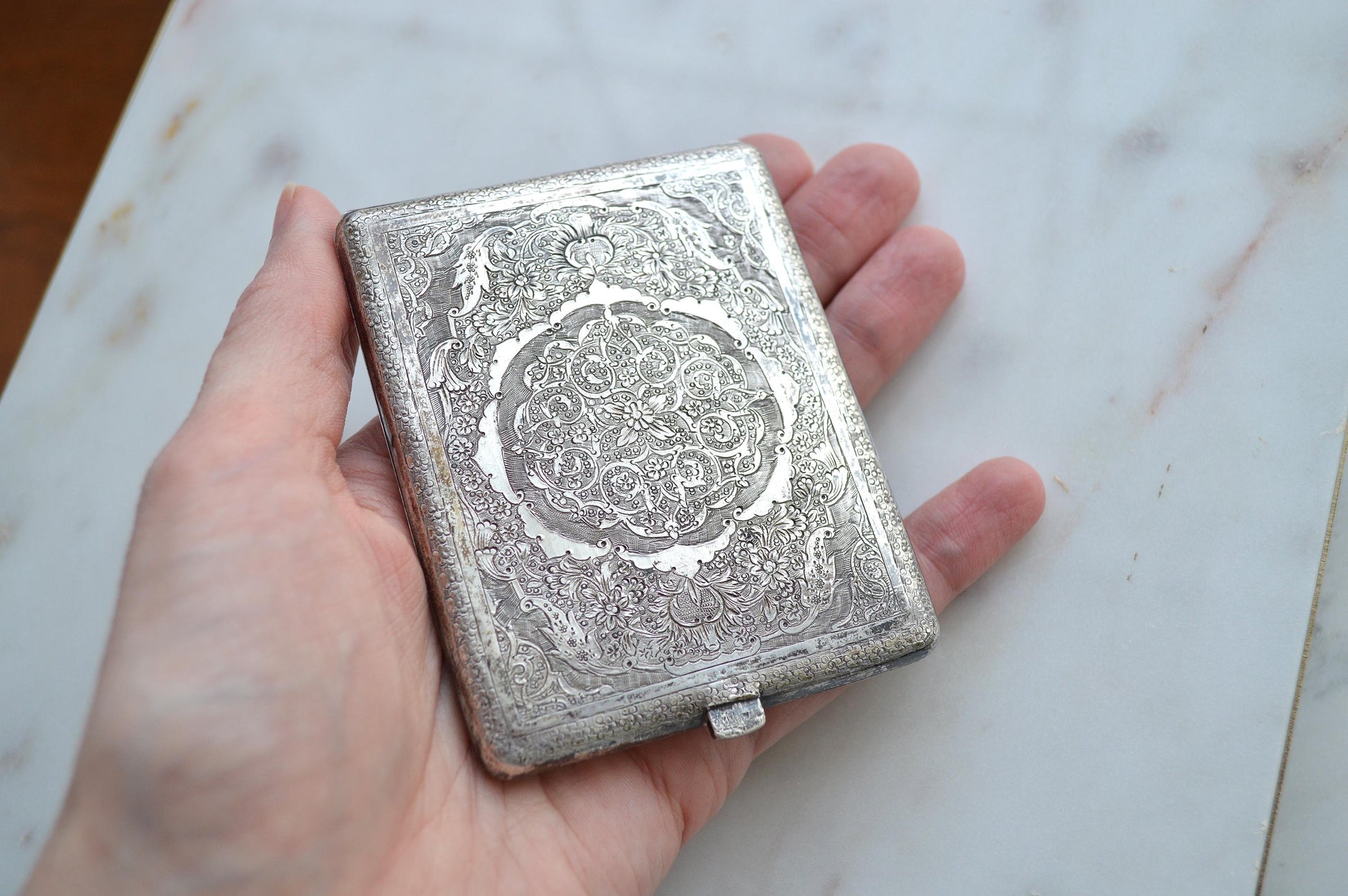 Antique Victorian Solid Silver Card Case/Wallet – Engraved Birds & Florals