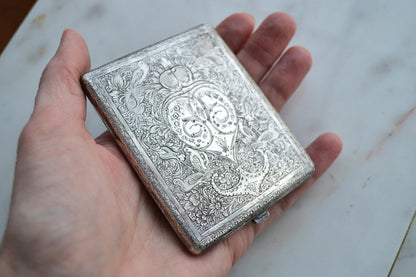 Antique Victorian Solid Silver Card Case/Wallet – Engraved Birds & Florals