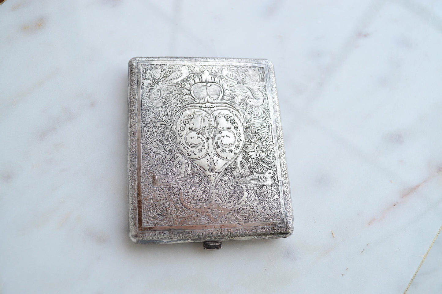 Antique Victorian Solid Silver Card Case/Wallet – Engraved Birds & Florals