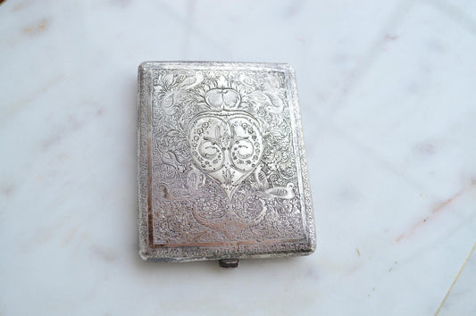 Antique Victorian Solid Silver Card Case/Wallet – Engraved Birds & Florals