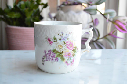Antique Floral Munich Germany Munchner Kindl Porcelain Coffee Mug with Raised Embossing Detail