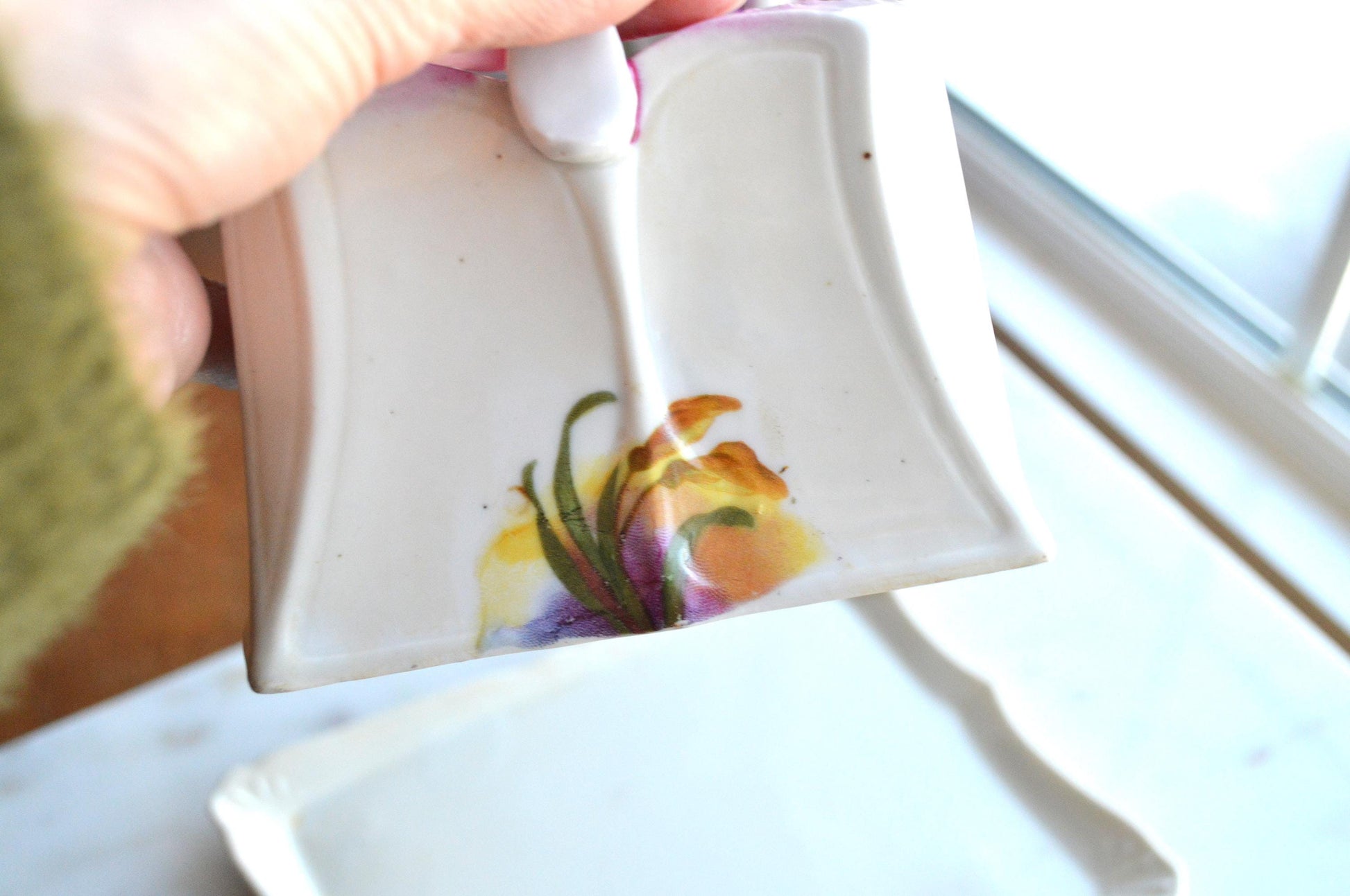 Antique Victorian Covered Cheese Dish Cloche, Handled Floral Design with Raised Pattern Detail