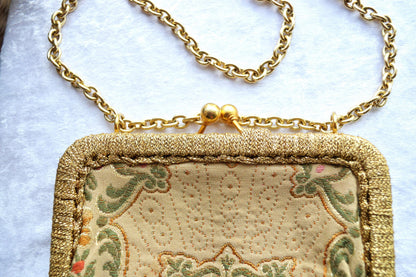 Antique Mister Simon Ernest Tapestry Evening Bag, Made in Italy, Gold Tone Frame & Chain