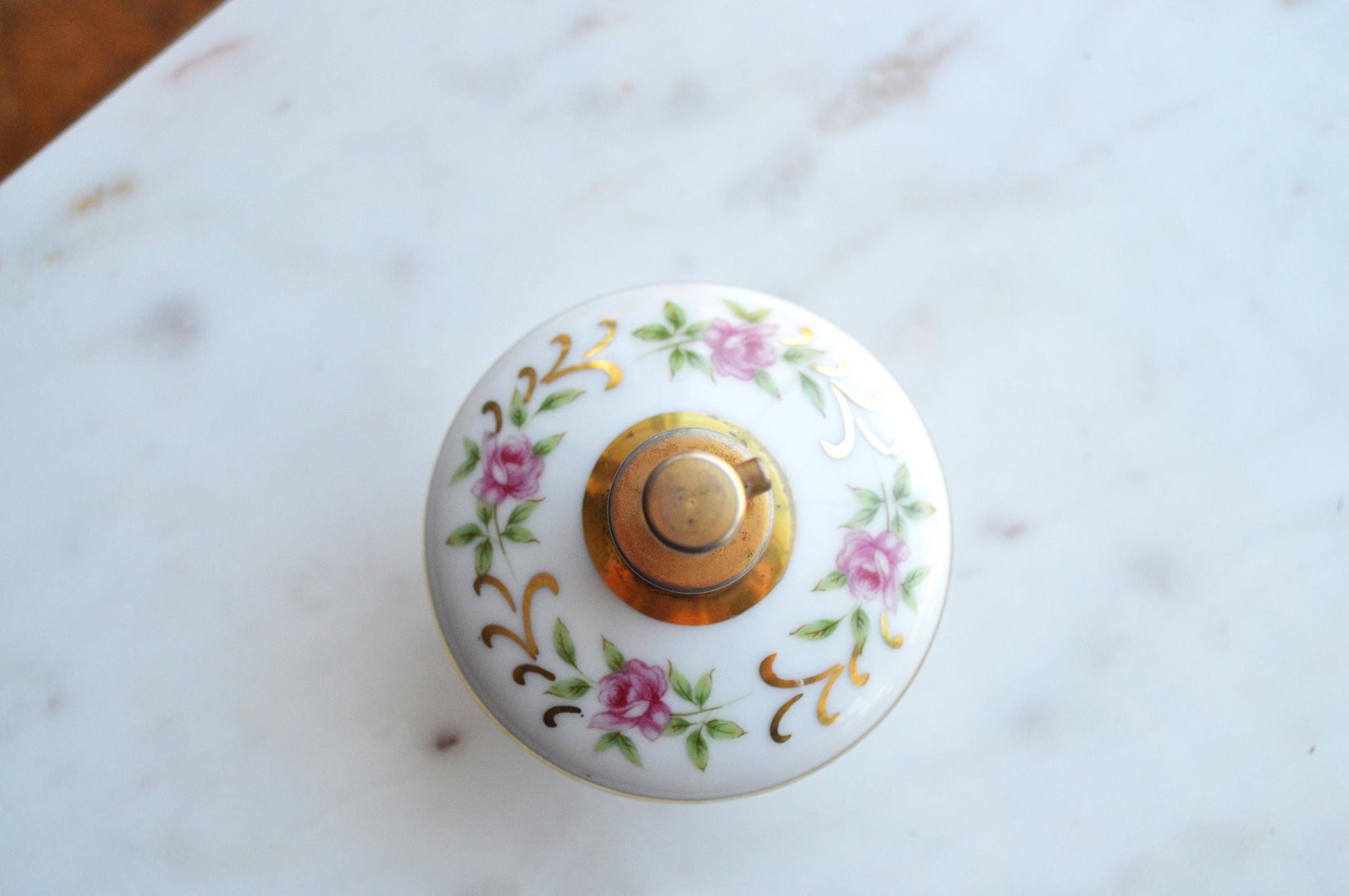 Vintage Holmspray Mid-Century Porcelain Perfume Bottle, T.J. Holmes, Chartley Mass., Gold Trim
