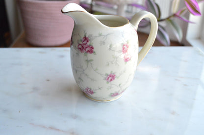 Vintage Schumann Arzberg Germany Porcelain Creamer, Pink Rose Pattern, Gold Trim, Circa 1932-1944