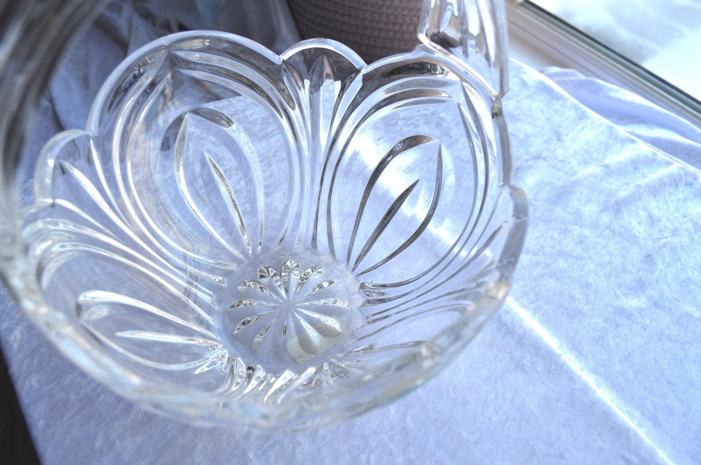 Vintage Cut Lead Crystal Tulip Flower Bowl Basket