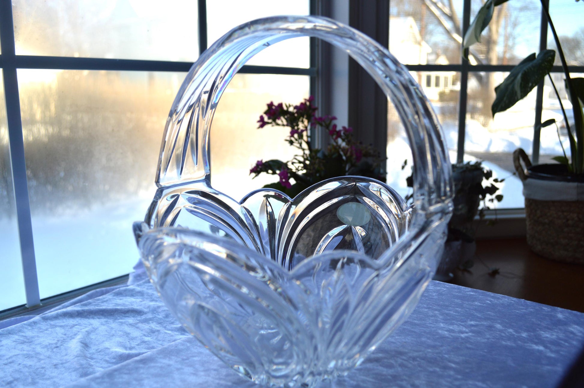 Vintage Cut Lead Crystal Tulip Flower Bowl Basket