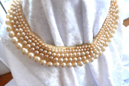 Vintage Mid-Century Glentex Multi-Strand Faux Pearl Collar Necklace