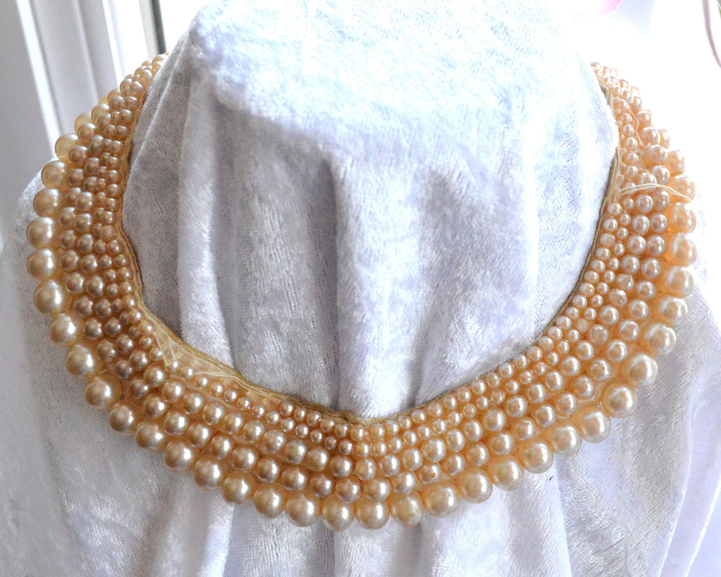 Vintage Mid-Century Glentex Multi-Strand Faux Pearl Collar Necklace