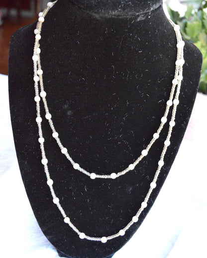 Vintage Cream and White Beaded Opera Length Necklace