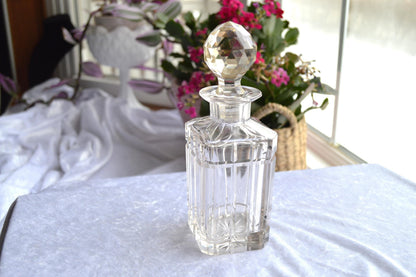 Antique Faceted Glass Decanter 16-Pointed Star on Bottom with Faceted Stopper
