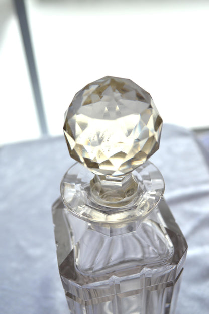 Antique Faceted Glass Decanter 16-Pointed Star on Bottom with Faceted Stopper