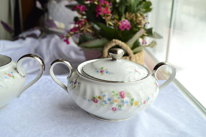 MCM Floral Embossed Swirl Creamer and Sugar Set