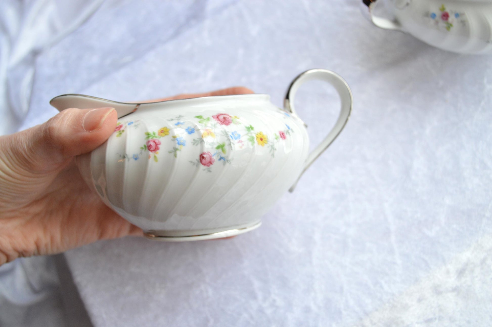 MCM Floral Embossed Swirl Creamer and Sugar Set