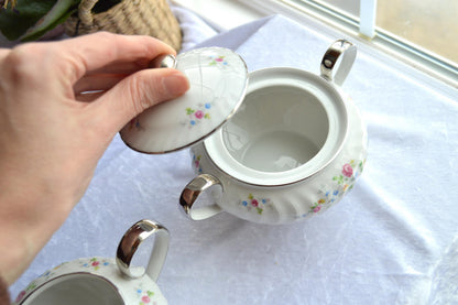 MCM Floral Embossed Swirl Creamer and Sugar Set