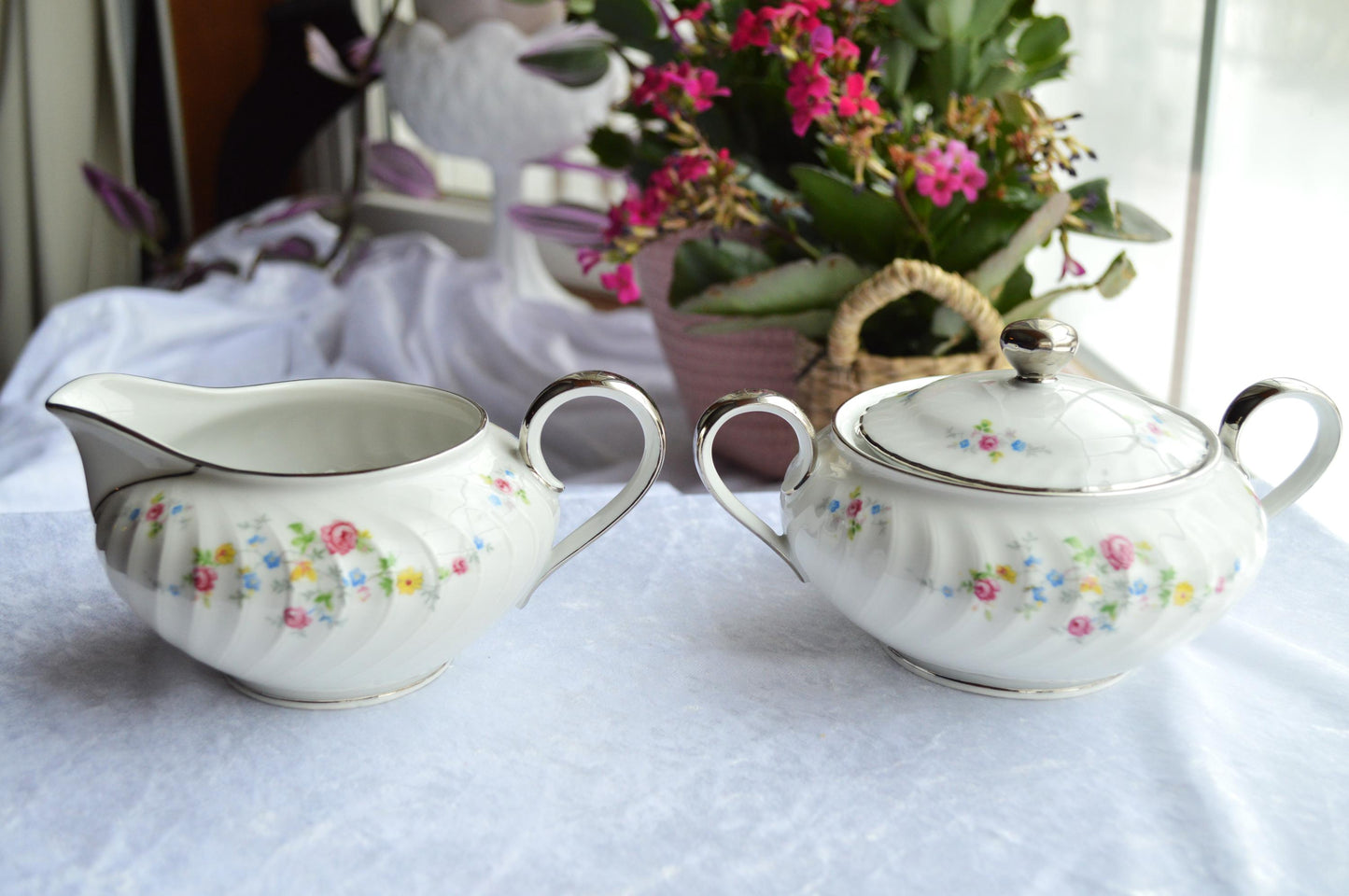 MCM Floral Embossed Swirl Creamer and Sugar Set