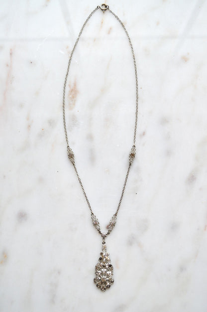 Vintage Art Deco Pot Metal Paste Rhinestone Festoon Drop Lavalier Necklace
