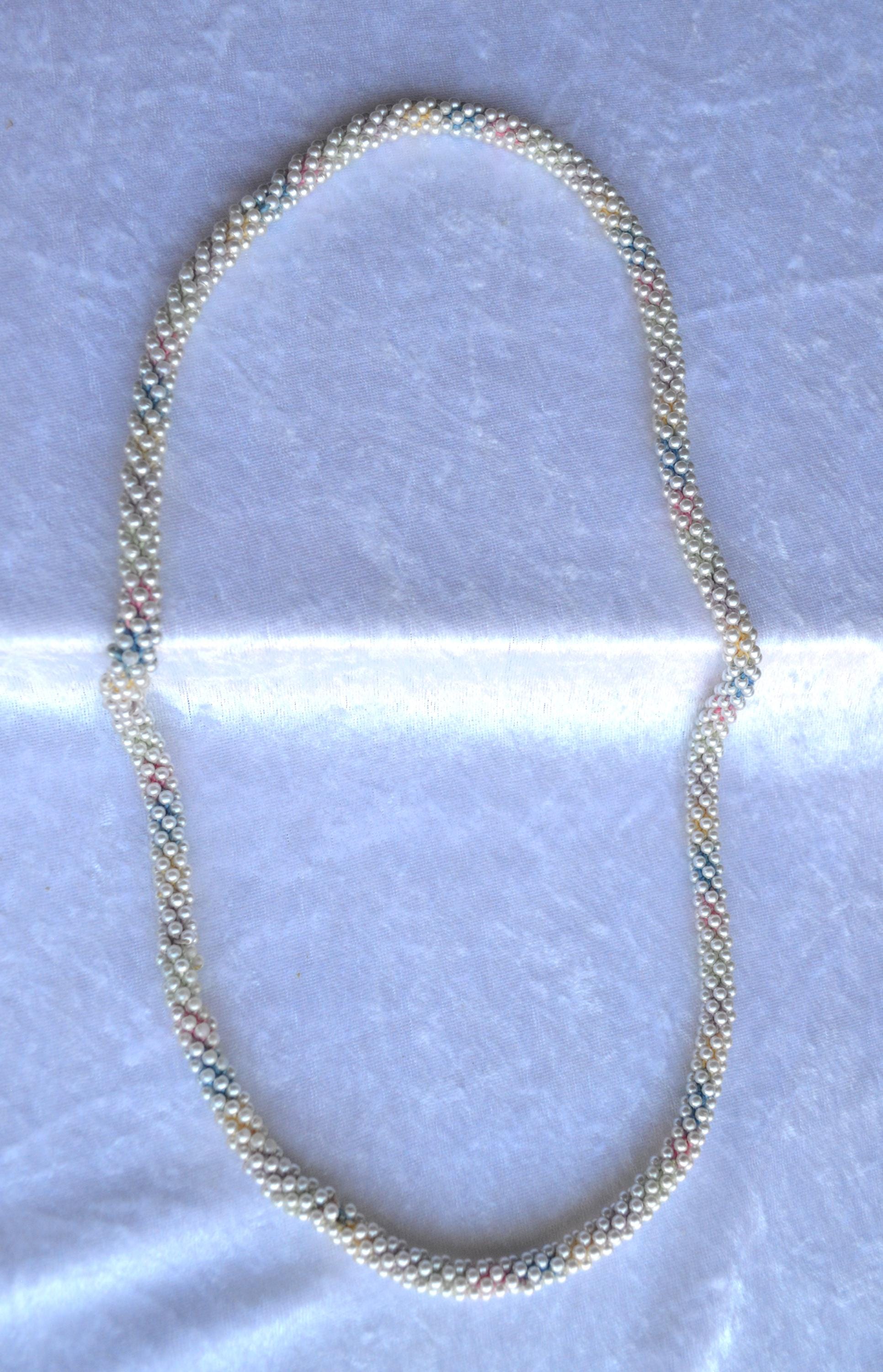 Vintage Pastel Rainbow Beaded Rope Necklace