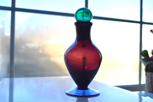Vintage Hand Blown Art Glass Multicolor Perfume Bottle