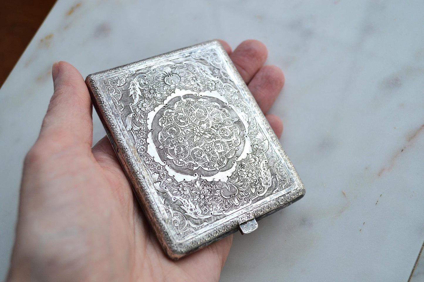 Antique Victorian Solid Silver Card Case/Wallet – Engraved Birds & Florals